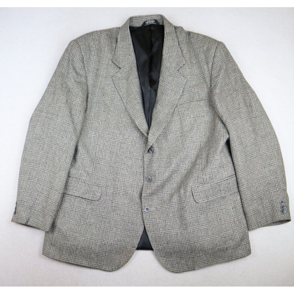 HAGGAR - MEN'S GRAY PLAID BLAZER JACKET SPORT COAT - SIZE 48